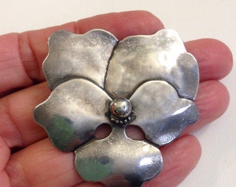 Artisan Pansy Brooch in Sterling Silver Can be worn as Necklace with Your Own Chain