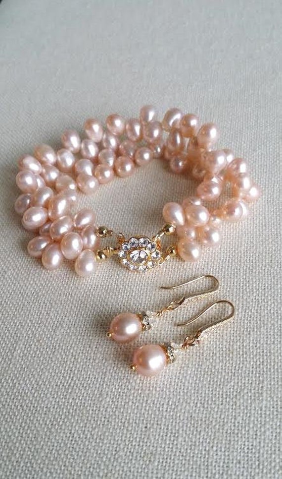 Wedding Bracelet Blush Pink Freshwater Pearl Bridal Jewelry