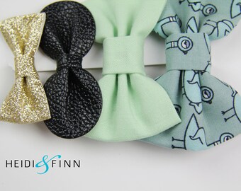 SALE Don't let the Pigeon Hairbow SET of 4 Hairclip headband Holiday teal black mint gold