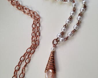 Stick Pearl and Copper Necklace