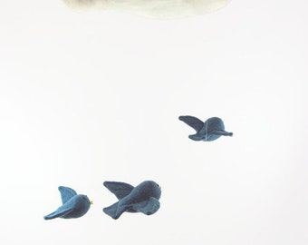 bird mobile, baby mobile, cloud mobile, crib mobile, flying birds, bluebird mobile, waldorf mobile, nursery mobile