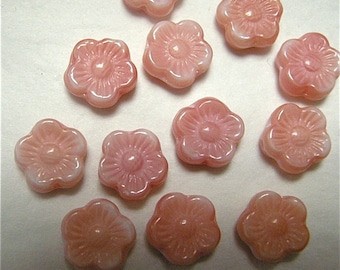 Vintage Pink Pressed Glass Flower Beads 10mm (12)