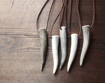 Real Antler Necklace Whitetail Deer on Leather Chain