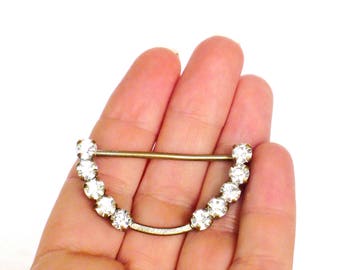 scarf brooch silver, vintage scarf pin, scarf accessory for women, rhinestone scarf clip, scarf slide, scarf ring, rhinestone brooch, 60s