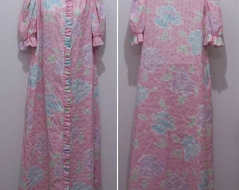 Vintage Tiffany Loungewear Robe Womens Small Housecoat Pastel Floral USA #1877