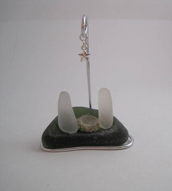 Genuine sea glass miniature nativity manger scene creche