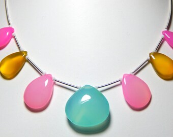 70%OFF Multi Chalcedony Smooth Heart Beads 1.String 7.Pcs - Size 10.3x23 to 15.x24 mm Approx - - 0236