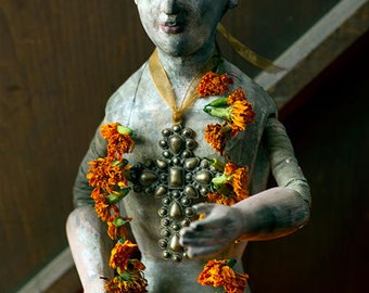 Large Sanctuary Hand Carved Wooden Santos Doll (Female) on Stand
