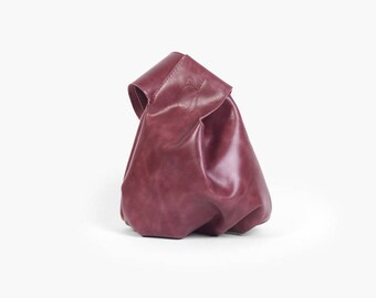 Knot Bag "Bonny Bordo", Leather Wristlet Clutch, Burgundy Knot Bag, Small Wristlet Wallet, Small Burgundy Leather Purse, Japanese Knot Bag