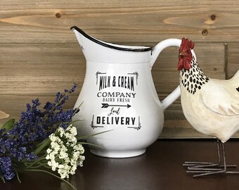 Farmhouse Milk Pitcher, Milk and Cream Pitcher, Farmhouse Pitcher, Rustic Decor, Farmhouse Metal Pitcher, Flower Vase, Kitchen Decor