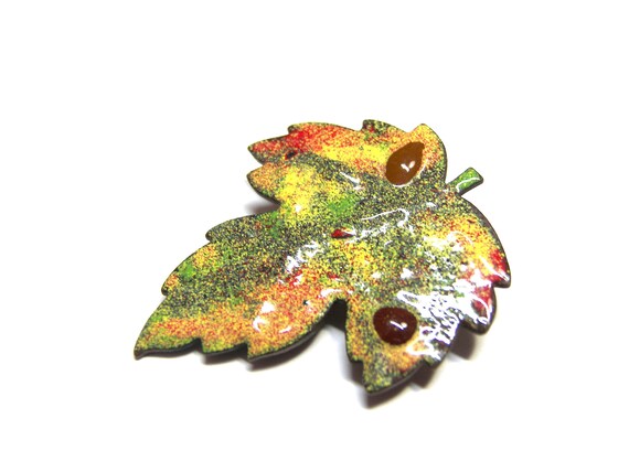 Vintage Leaf Brooch Leaf Pin Copper Pin Enamel Brooch gift for her gift for mom colorful pin fashion scarf brooch