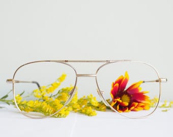 Vintage 1970's Aviators/ Silver Toned Frames/ New Old Stock Glasses By Duemme/ Retro/ Disco/ Vintage Eyeglass