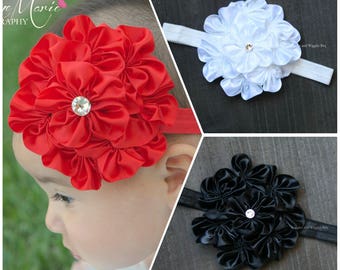 Baby girl headbands, red black or white flower headband, infant headbands,newborn headbands, flower girl, 1st birthday, easter head wrap