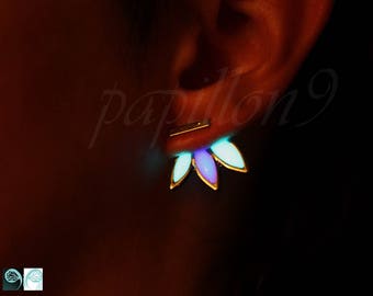LEAVES Earrings / GLOW in the DARK / Purple Turquoise Earrings / Glow Earrings /