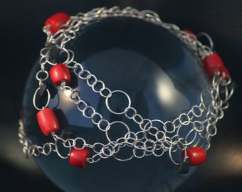 Long necklace with earrings with coral eco