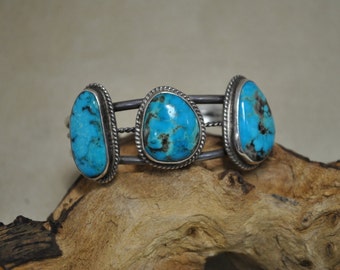 Sterling Silver Three Stone Turquoise Cuff Bracelet