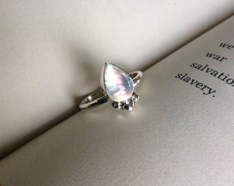Silver Moon - Moonstone Teardrop Sterling Silver Ring