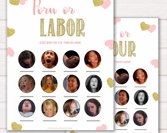 Pink & Gold Hearts Porn or Labour Game, Labor or Porn Baby Shower Game, Porn or Labor, Labour or Lovin Baby Shower Game, Baby, Sex Face PG1