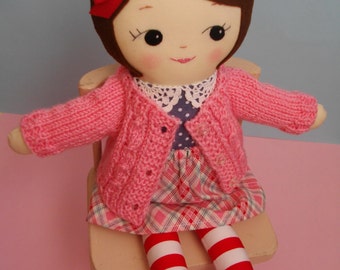Heirloom Ragdoll - Handmade cloth doll classic dress-up rag doll with skirt and hand-knitted cardigan - Made to Order