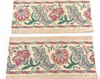 2 King Pillowcases Vintage Bed Linens Large Jacobean Flower Print by Martex 1970s Bedroom Decor