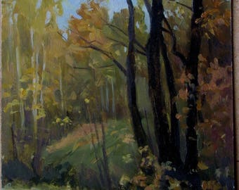 Autumn landscape autumn forest Oil landscape Tree Painting painting Original Oil on cardboard by Pidvarchan Victoriya