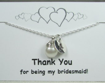 Bridesmaid Necklace Set of 5 Pearl Bridesmaid Jewelry Initial Necklace Personalized Bridesmaids Gifts Personalized Necklace Monogram Jewelry