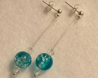 Hand Crafted Blue and Clear Beaded Earrings.