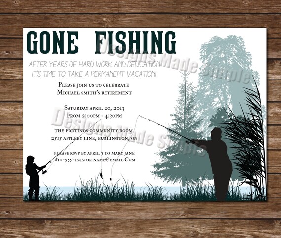 Gone Fishing Retirement Party Invitation Boy and Man