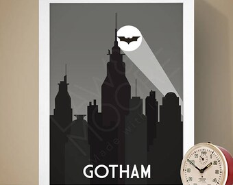 Gotham Batman Travel Print, Travel poster, Movie poster, Retro movie art, Minimalist poster, Print