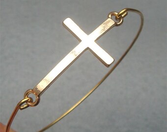 Gold Cross Bangle Bracelet