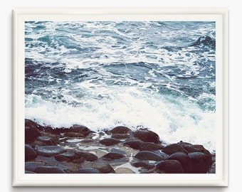 Sea prints, Sea foam Art, ocean foam photo, pebble beach Wall art, Ocean decor, Sea Photography, Ocean art, Beach home Decor, pebble poster