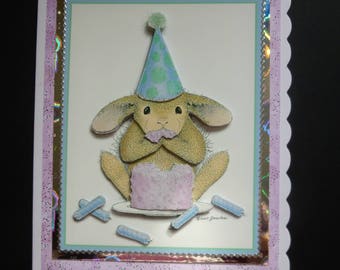 Cute Bunny Card, Bunny Birthday Card, Rabbit Birthday Card, Rabbit Card, Child's Birthday Card, 3d Decoupage card, Handmade in UK