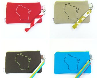 Wristlet Purse / Wristlet Clutch / Cell Phone Wristlet - Heart YOUR STATE - Customized purse