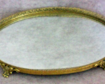 Gilt Filigree Dresser / Vanity / Perfume Footed Oval Mirror - 5423