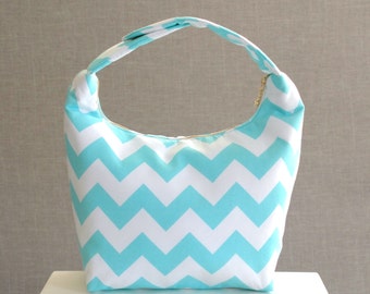 Insulated Lunch Bag, Lunch Bag For Women , Chevron Lunch Tote, Lunch Bag Insulated, Reusable Lunch Tote, Women Lunch Bag-Aqua Chevron