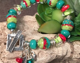 MINT JULEP, artisan lampwork and sterling silver bracelet