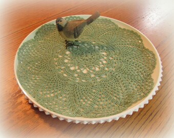 Crochet Doily in Sea Foam Green-- Pineapple Doily with Flower Center--12"--Free Shipping