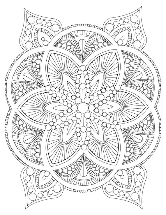 Abstract Mandala Coloring Page for Adults Digital Download