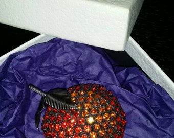 Red and orange Brooch, Swarowski, 1990s, handmade, made in France
