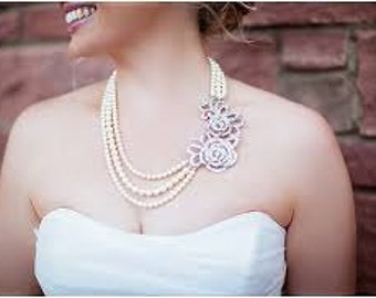 Bridal statement necklace, Bridal pearl necklace, Swarovski crystal necklace, Wedding jewelry, Crystal necklace, Vintage glamour necklace