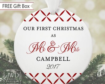 Personalized Wedding Ornament Mr and Mrs Ornament Our First Christmas Personalized Wedding Gift - Trellis Pattern - Item#OR1709