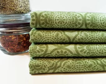 Cloth Dinner Napkins- Set of 4- 100% Cotton- Eco-Friendly - Olive Mandala