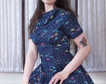 50's Vintage Unique Novelty Print Dress/ 50's Cotton Sundress