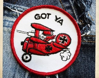 Got Ya RED BARON – Round Patch Authentic Vintage 60s 70s Denim Hippy Hippie Boho Peanuts Snoopy
