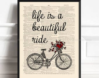 Flowers Bike Print, bicycle art, Print Bike Gift Him, Grandma Xmas Gift, Life Beautiful Ride, Anniversary Gift, 30th Birthday Gift, Mom 423