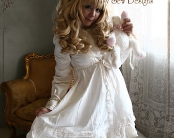 SALE 54.00 Princess Lolita Babydoll Empire Waist Button Dress Vintage/Antique White/Beige