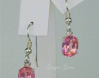 MothersDaySale Pink Mystic Topaz Dangle Earrings Sterling Silver 9x7mm Oval 4.95ctw