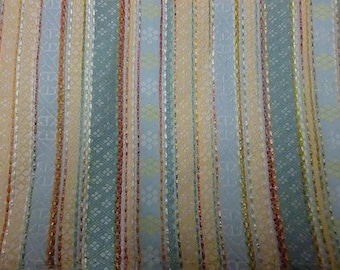 sky blue and salmon stripes and flowers fashion fabric