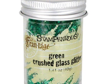 GREEN Crushed Glass Glitter, Stampendous Frantage, 1.4 oz. jar, for ICE Resin, Scrapbook Embellishment, Mixed Media, cft0038