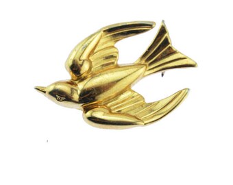Coro Gold Bird Brooch, Coro Gold Bird Pin, Coro Gold Swallow Brooch, Coro Gold Swallow Pin